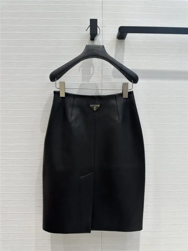 prada mid length leather skirt