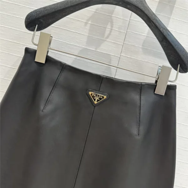 prada mid length leather skirt