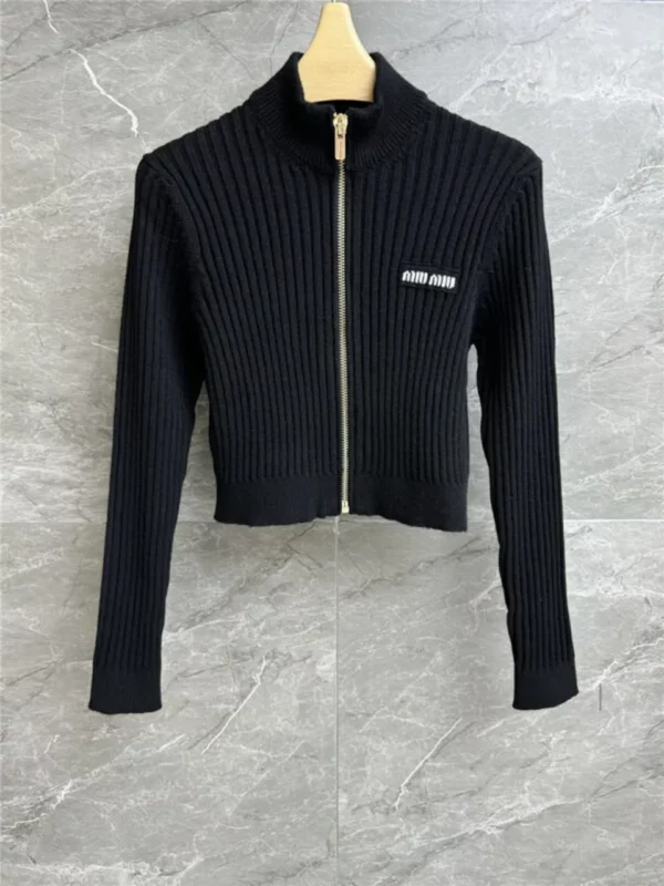 miumiu zipper knitted cardigan