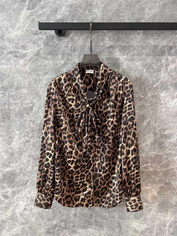 YSL leopard print ribbon long sleeved shirt