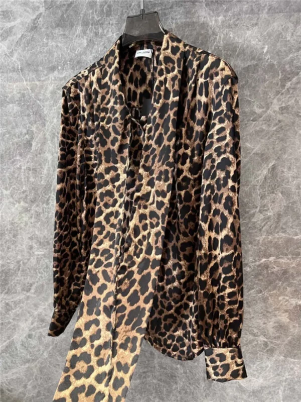 YSL leopard print ribbon long sleeved shirt