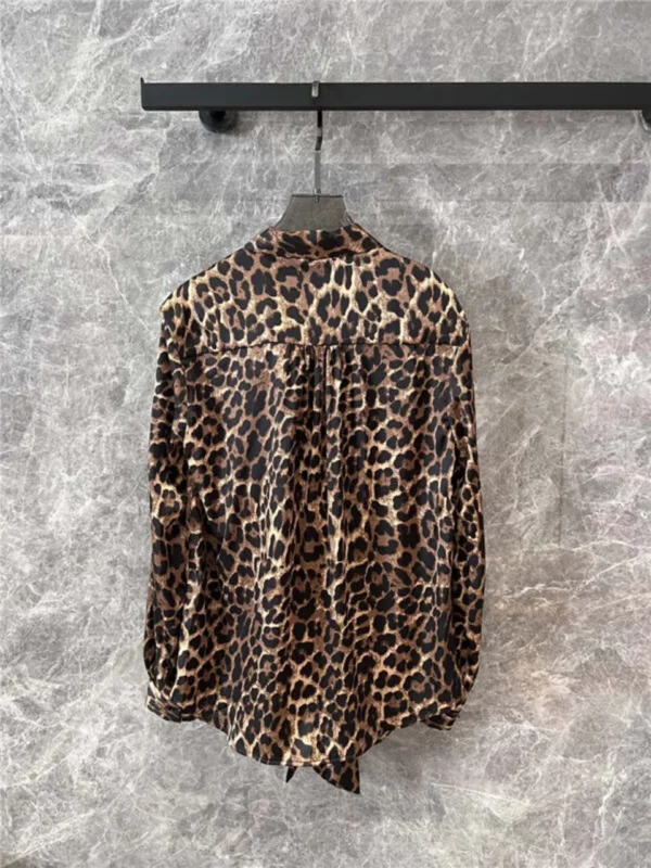 YSL leopard print ribbon long sleeved shirt