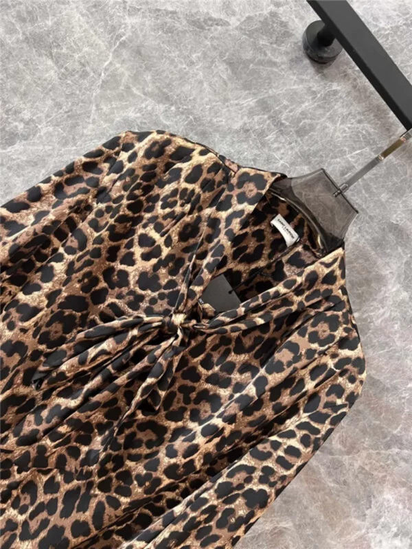 YSL leopard print ribbon long sleeved shirt