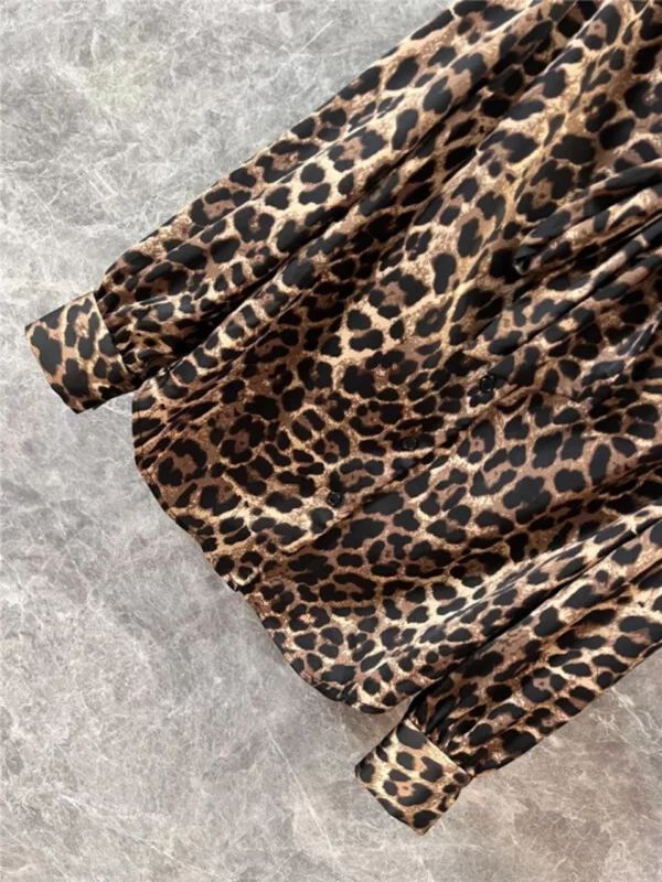 YSL leopard print ribbon long sleeved shirt