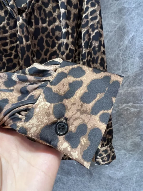 YSL leopard print ribbon long sleeved shirt