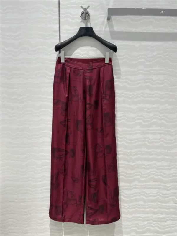 Hermes silk straight wide leg pants