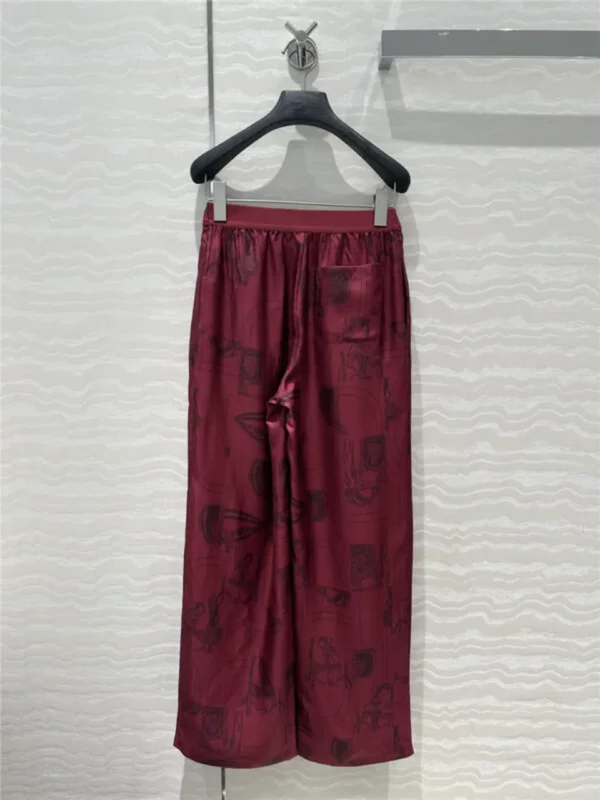 Hermes silk straight wide leg pants