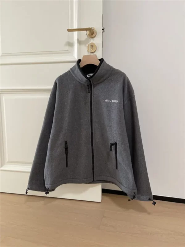 miumiu stand collar fleece jacket