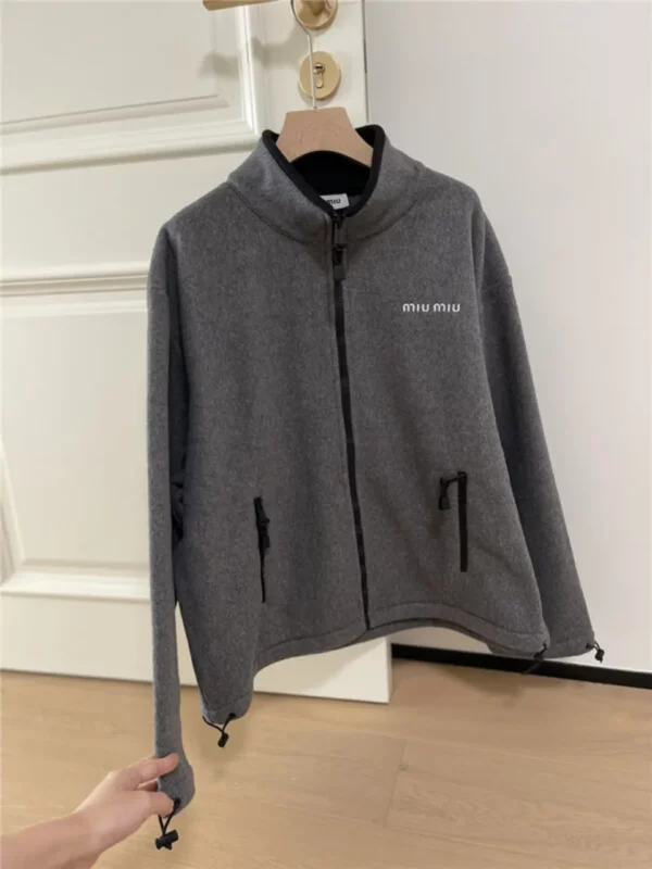 miumiu stand collar fleece jacket