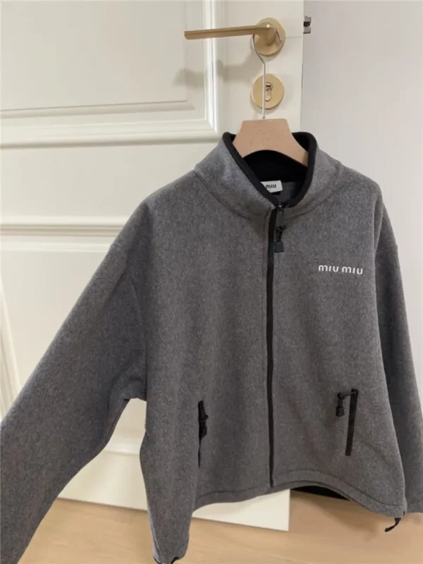 miumiu stand collar fleece jacket