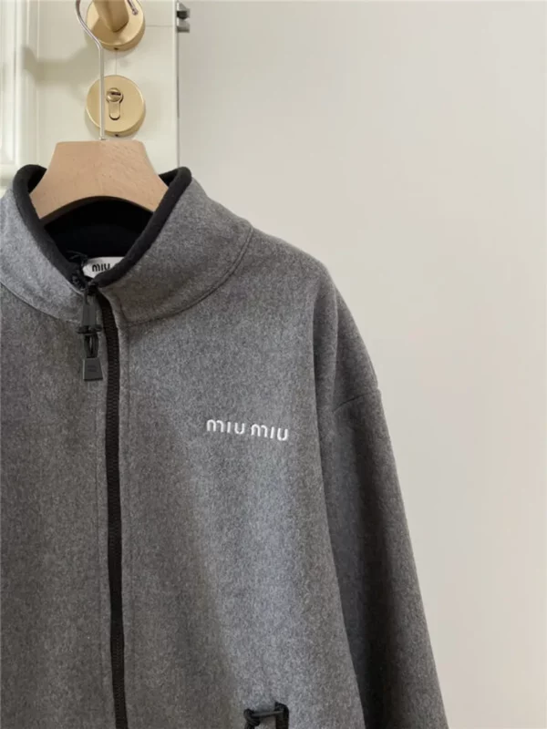 miumiu stand collar fleece jacket