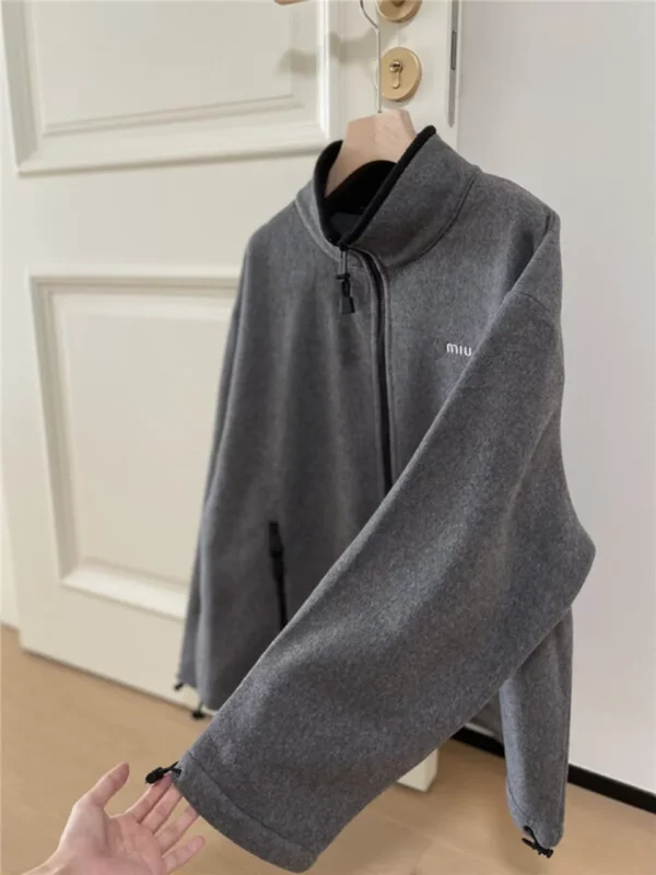 miumiu stand collar fleece jacket