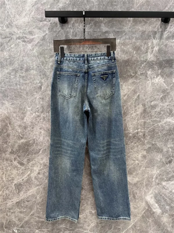 Prada triangle logo denim trousers - high quality reps clothing