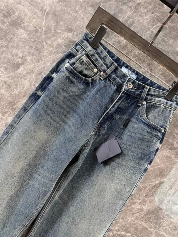 Prada triangle logo denim trousers - high quality reps clothing